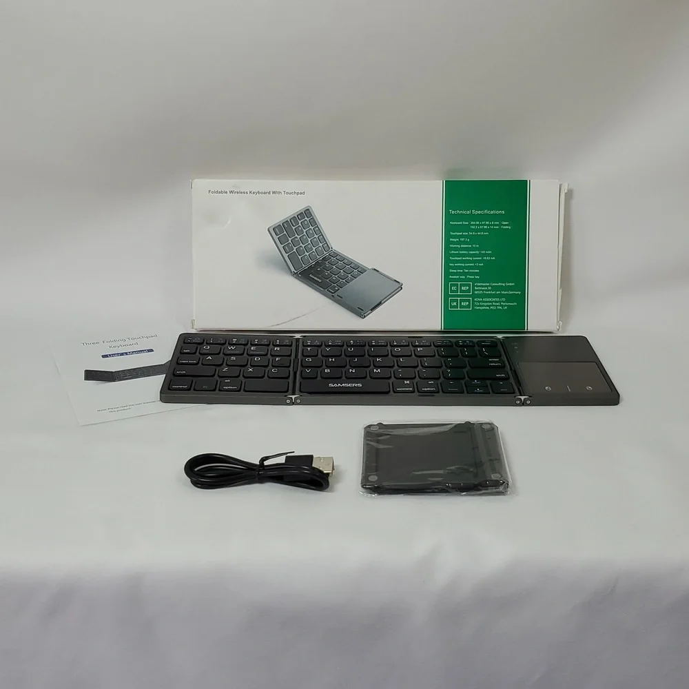Samsers Foldable Bluetooth Keyboard With Touchpad, Full-Size Wireless ~ Black
